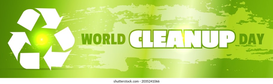 World cleanup day poster, banner, placard, flyer concept design. Recycle arrows symbol, sign, icon on grunge green background. Vector illustration 