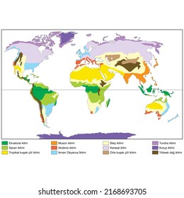 World climate zones map with equator and tropic lines