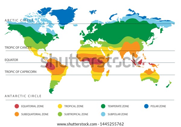 世界気候圏の地図は赤道線と南北線を持つ ベクターイラスト のベクター画像素材 ロイヤリティフリー