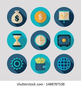 world clock board chart money box finance icons vector illustration