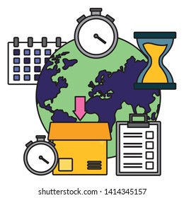 world clock box calendar clipboard fast delivery vector illustration