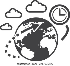 ilustración del mundo y del reloj en un estilo mínimo aislado en segundo plano