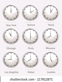 World clock, time difference in major cities