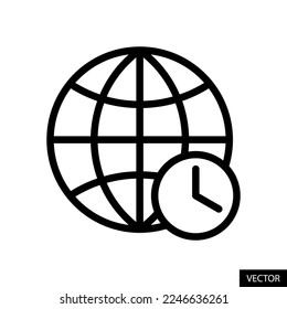 World clock, timezone, international time, global time zone vector icon in line style design for website, app, UI, isolated on white background. Editable stroke. EPS 10 vector illustration.