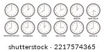 World clocks icons. London tokyo time on watch, international clock design. Different hours wall watches faces, global business graphic racy vector elements