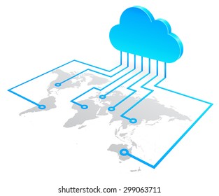 World Cloud Computing Concept, High Quality Vector Illustration.