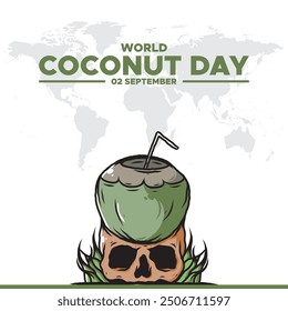 World Coconut Day, 02 September, greeting card, stock illustration, editable template, World Coconut Day concept design.