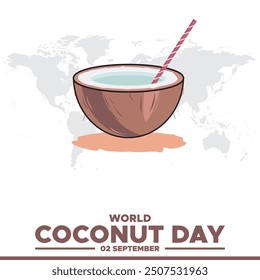 World Coconut Day, 02 September, greeting card, stock illustration, editable template, World Coconut Day concept design.