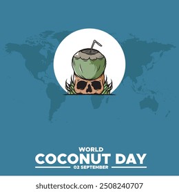 World Coconut Day, 02 September, greeting card, stock illustration, editable template, World Coconut Day concept design.