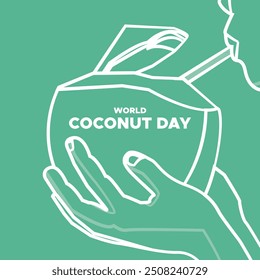 Día Mundial del Coco, 02 de septiembre, tarjeta de felicitación, ilustración de stock, Plantilla editable, diseño conceptual del Día Mundial del Coco.