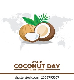 World Coconut Day, 02 September, greeting card, stock illustration, editable template, World Coconut Day concept design.