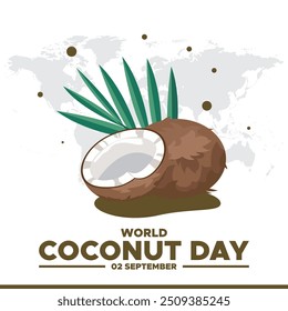 World Coconut Day, 02 September, greeting card, stock illustration, editable template, World Coconut Day concept design.