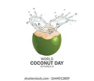Dia Mundial do Coco 2 de setembro, fundo da celebração, faixa de capa, postagem nas mídias sociais. Banner de coco com cocos verdes,