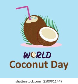 World Coconut day banner, background, post template. 2nd September coconut day banner with coconuts and tropical coconut with straw. Elegant design of Coconut day vector illustration.