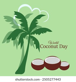 World Coconut Day Design, Coconut Tree with Leaves and fruits Vector, Illustration. September 2.