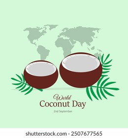 World Coconut Day Design, Coconut Tree with Leaves and fruits Vector, Illustration. September 2. World map.