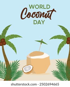 World coconut day. Flat design illustration.