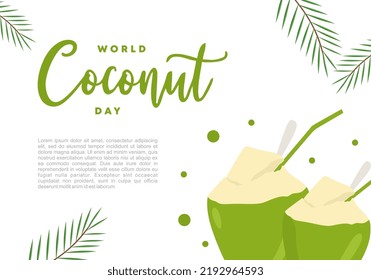 World coconut day with green coconut and leaf on september 2.