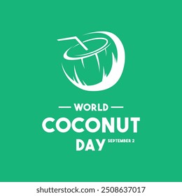 Día Mundial del Coco. 2 de septiembre. Fondo verde. Eps 10.