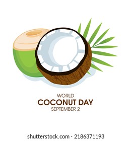 World Coconut Day vector. Halved coconut icon vector isolated on a white background. Green coconut still life drawing. September 2. Important day