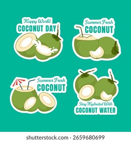 Plantilla de Vector del Día Mundial del Coco para la etiqueta de las redes sociales con estilo lindo dibujado a mano
