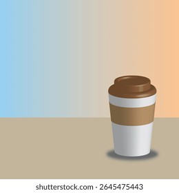 world coffee day. Cardboard coffee mug vector. empty surface suitable for mockup. Copy space is available. Hot drink paper cup mockup with mockup sleeve in 3D Vector