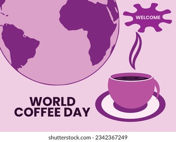 World coffee day and top world map and coffee cup