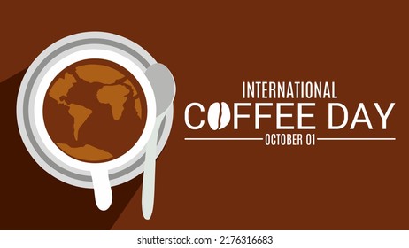 Día mundial del café.Una taza de café con espuma forma un mapa mundial.adecuado para carteles, carteles, tarjetas de felicitación.