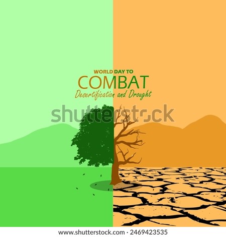 World Combat Desertification and Drought Day event banner. Illustration of a semi-dry and fertile environment and tree to commemorate June 17th