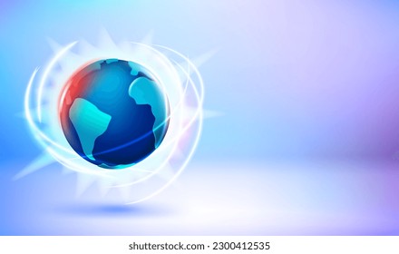 Concepto de comunicación mundial con la Tierra. Banner vectorial 3d con espacio de copia
