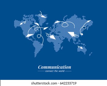 World Communication. Dark blue bitmap. Paper rockets communicate people around the world.
Vector template for website, design, cover, annual reports.