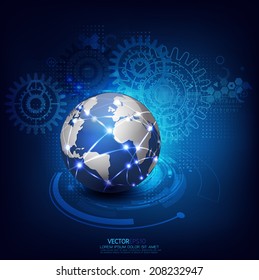 World communication and technology futuristic background, vector illustrator