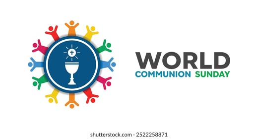 World Communion Sunday. Peoples, cup and bread. Great for cards, banners, posters, social media and more. White background.