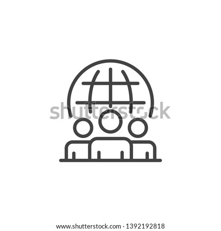 World community. Classromm lesson. Linear design symbol with thin line and monochrome outline minimal style. Editable stroke.