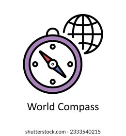 World Compass hat Outline Icon Design Illustration ausgefüllt. Karte und Navigationssymbol auf weißem Hintergrund EPS10-Datei