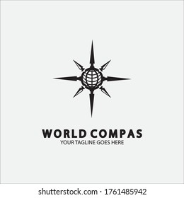 World Compass logo design, world logo concept, compass logo concept, earth icon, north, west, east and south direction, suitable for business and app logo or icon