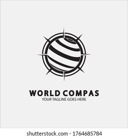 World Compass logo design, world logo concept, compass logo concept, earth icon, north, west, east and south direction, suitable for business and app logo or icon