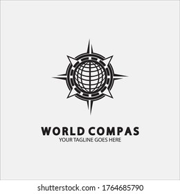 World Compass logo design, world logo concept, compass logo concept, earth icon, north, west, east and south direction, suitable for business and app logo or icon