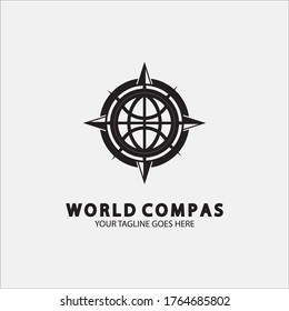 Diseño del logotipo de la brújula mundial, concepto del logotipo del mundo, concepto del logotipo de la brújula, icono de la tierra, dirección norte, oeste, este y sur, adecuado para el logotipo o icono de la aplicación y los negocios