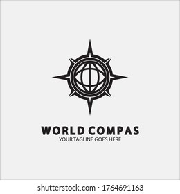 Diseño del logotipo de la brújula mundial, concepto del logotipo del mundo, concepto del logotipo de la brújula, icono de la tierra, dirección norte, oeste, este y sur, adecuado para el logotipo o icono de la aplicación y los negocios
