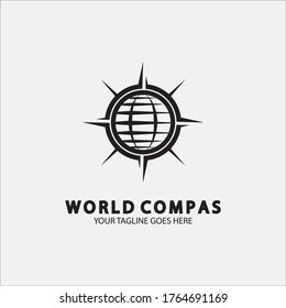 World Compass logo design, world logo concept, compass logo concept, earth icon, north, west, east and south direction, suitable for business and app logo or icon