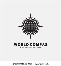 World Compass logo design, world logo concept, compass logo concept, earth icon, north, west, east and south direction, suitable for business and app logo or icon