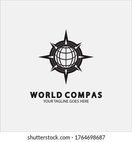 World Compass logo design, world logo concept, compass logo concept, earth icon, north, west, east and south direction, suitable for business and app logo or icon