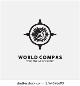 World Compass logo design, world logo concept, compass logo concept, earth icon, north, west, east and south direction, suitable for business and app logo or icon