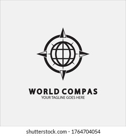 World Compass logo design, world logo concept, compass logo concept, earth icon, north, west, east and south direction, suitable for business and app logo or icon