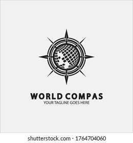 Logo-Design von World Compass, Logo-Konzept von World Compass, Logo-Konzept von Compass, Erdsymbol, Nord, West, Ost und Süd-Richtung, geeignet für Unternehmen und App-Logo oder -Symbol