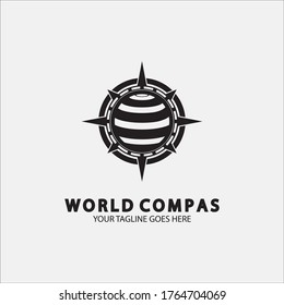 Diseño del logotipo de la brújula mundial, concepto del logotipo del mundo, concepto del logotipo de la brújula, icono de la tierra, dirección norte, oeste, este y sur, adecuado para el logotipo o icono de la aplicación y los negocios
