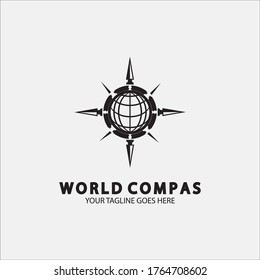 Diseño del logotipo de la brújula mundial, concepto del logotipo del mundo, concepto del logotipo de la brújula, icono de la tierra, dirección norte, oeste, este y sur, adecuado para el logotipo o icono de la aplicación y los negocios