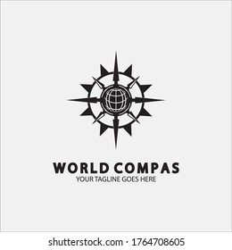 World Compass logo design, world logo concept, compass logo concept, earth icon, north, west, east and south direction, suitable for business and app logo or icon