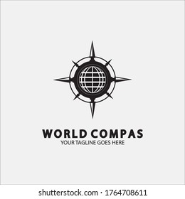 World Compass logo design, world logo concept, compass logo concept, earth icon, north, west, east and south direction, suitable for business and app logo or icon